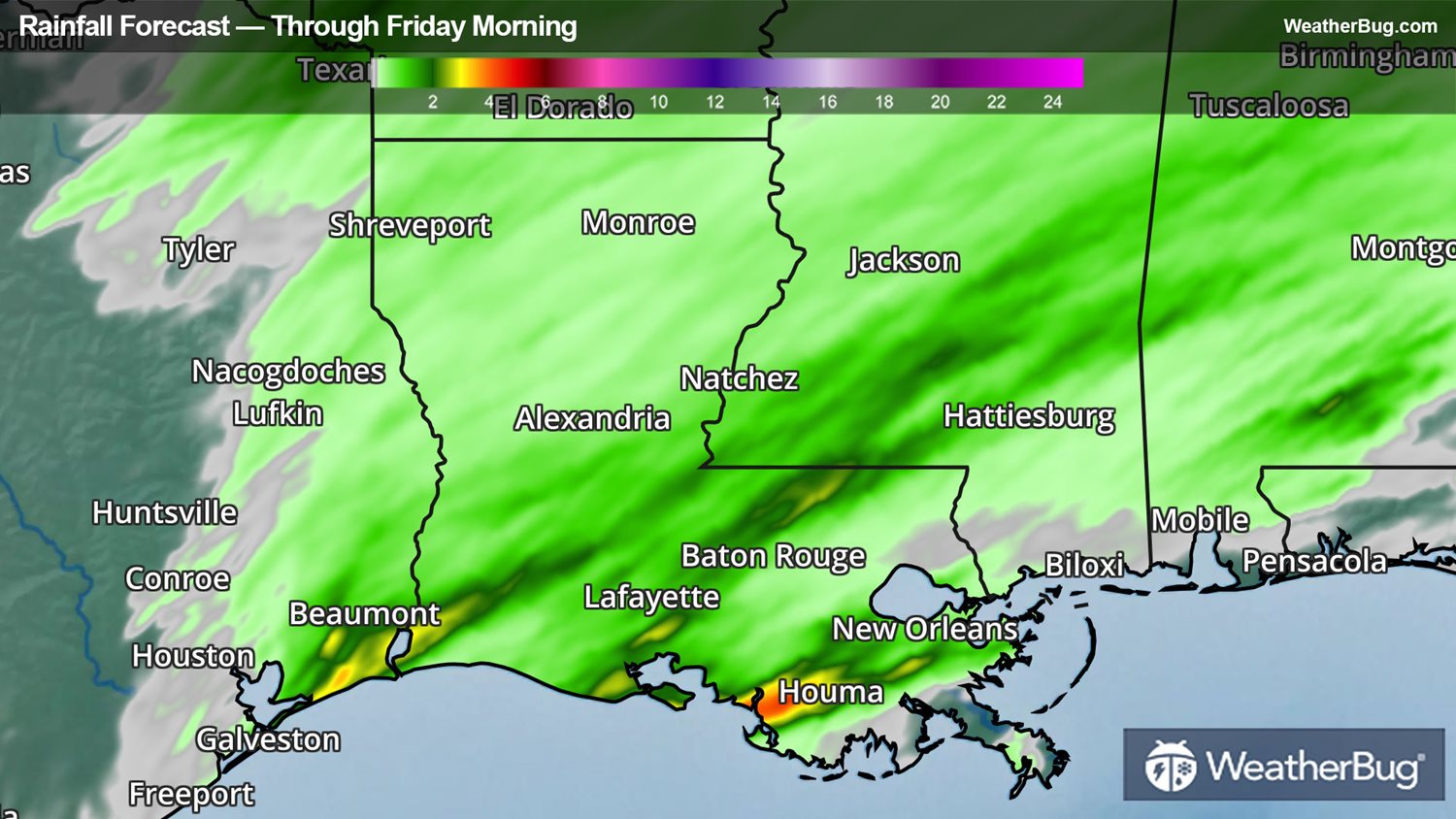 Heavy Rain to Drench Southern Louisiana WeatherBug
